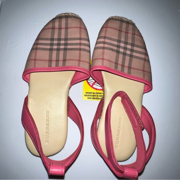 Burberry Pink Slip On Espadrille Ankle Strap Flats - Picture 1 of 5